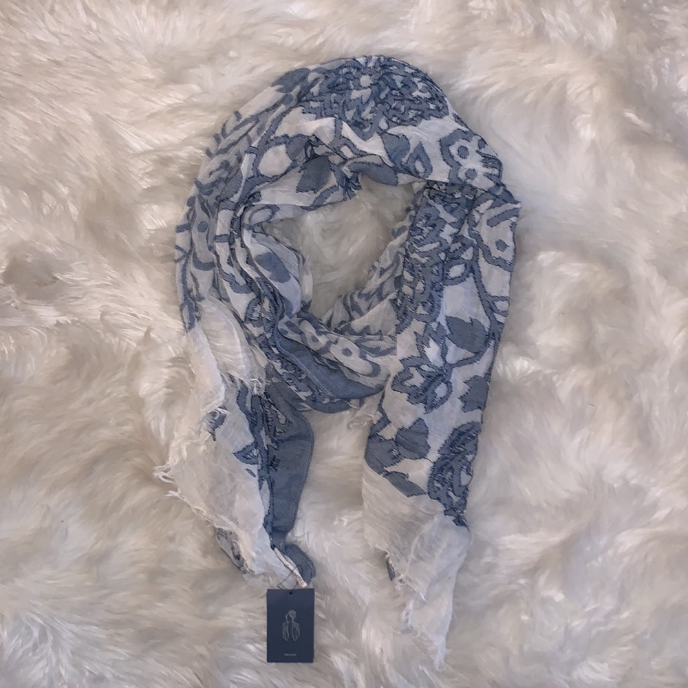 Light Blue Floral Lightweight Scarf